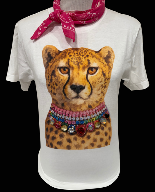 Jeweled Collar Leopard on White or Natural Crew
